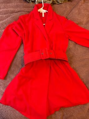 Leith Red Long Sleeve Belted Romper